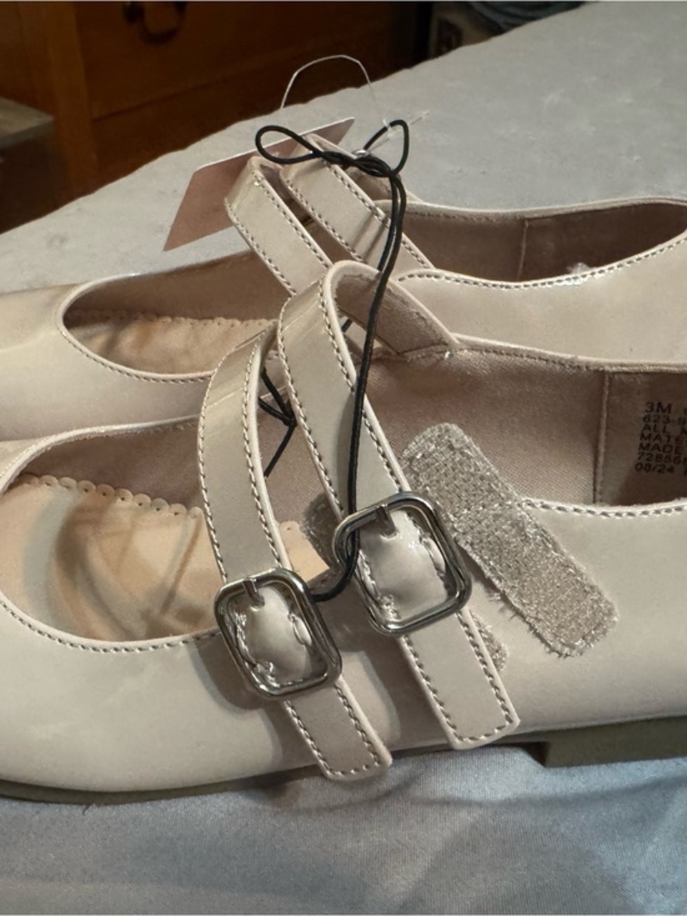 Girl’s Cream Double-Strap Mary Jane Flats